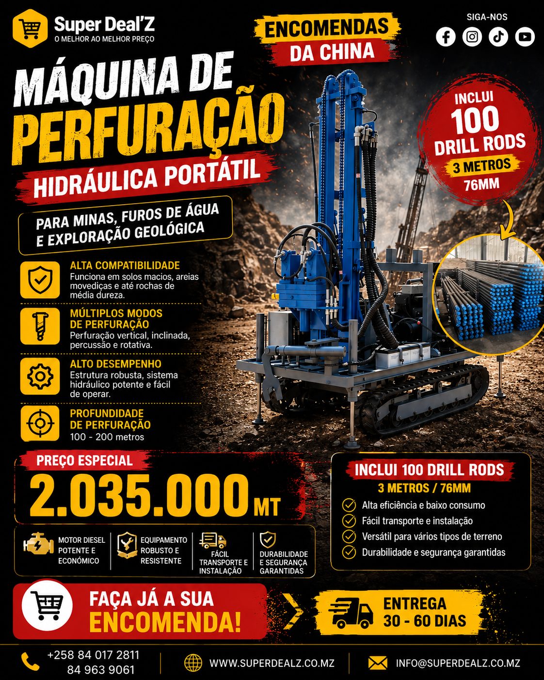 Perfuratriz Hidráulica – Alta Performance até 300 Metros